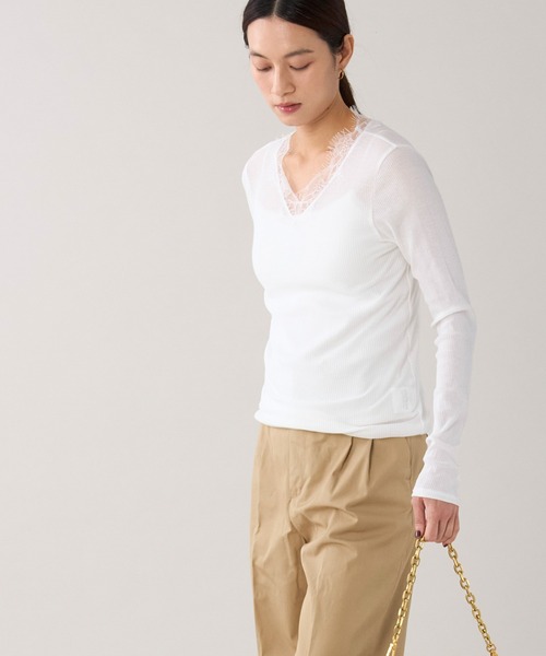 marmors(マルモア)の「【marmors】レースVネックプルオーバー(Tシャツ/カットソー・レディース・ブラック/ホワイト・36)」の9枚目の写真