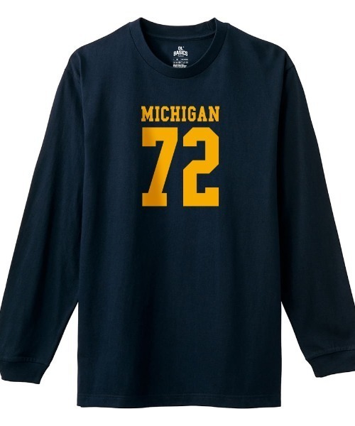 Ol' Basics(オールベーシックス)の「Ol' Basics(オール・ベーシックス) 長袖Tシャツ MICHIGAN ロゴ ナンバリング プリント 袖リブ ロンT トップス カットソー レディース(Tシャツ/カットソー・レディース・ネイビー/バーガンディー/スミクロ/アイボリー・XS/S)」の3枚目の写真