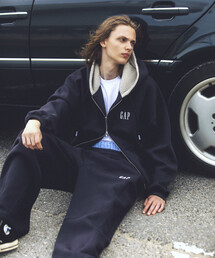 PUBLUX × GAP/ギャップ <セットアップ対応>別注 配色 ボア フード ポンチ スウェット パーカー　限定展開