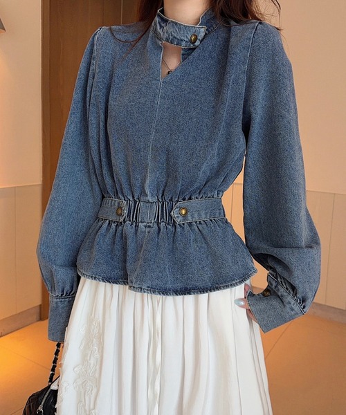 FAVORITO(ファヴォリート)の「ウエストマークデニムトップス(その他トップス・レディース・ブルー・S/M/L)」の1枚目の写真