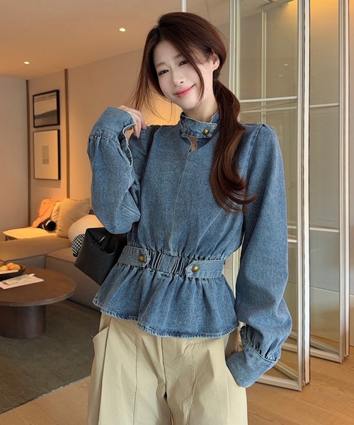 FAVORITO(ファヴォリート)の「ウエストマークデニムトップス(その他トップス・レディース・ブルー・S/M/L)」の4枚目の写真