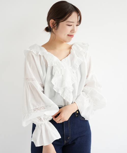 SLOBE IENA(スローブイエナ)の「VIOLETTE ROOM/バイオレットルーム レースブラウス VR263113(シャツ/ブラウス・レディース・ブラック/ホワイト・FREE)」の12枚目の写真