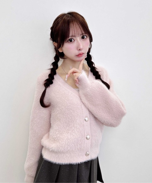 INGNI(イング)の「金ボタンフェザーヤーンカーディガン(カーディガン/ボレロ・レディース・ピンク/チャコールグレー/サックスブルー/オフホワイト/ブラウン・M)」の1枚目の写真