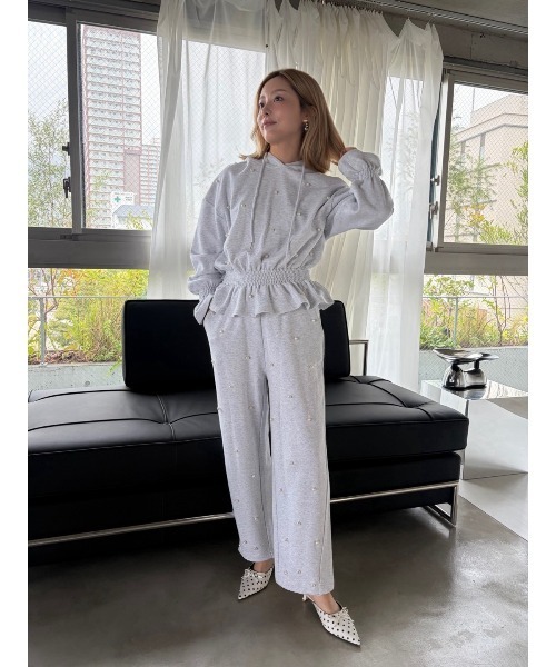 DONOBAN（ドノバン）の「【フラワーレースと散りばめたパールが華やかに映える】パール スウェット パンツ レディース ボトムス レース ゴム ポケット ドロスト オールシーズン 大人 体型カバー ゆったり ワンマイル 運動 スポーツ カジュアル オシャレ Donoban ドノバン（スウェットパンツ・レディース・グレー/ブラック・ショート丈/ロング丈）」の21枚目の写真
