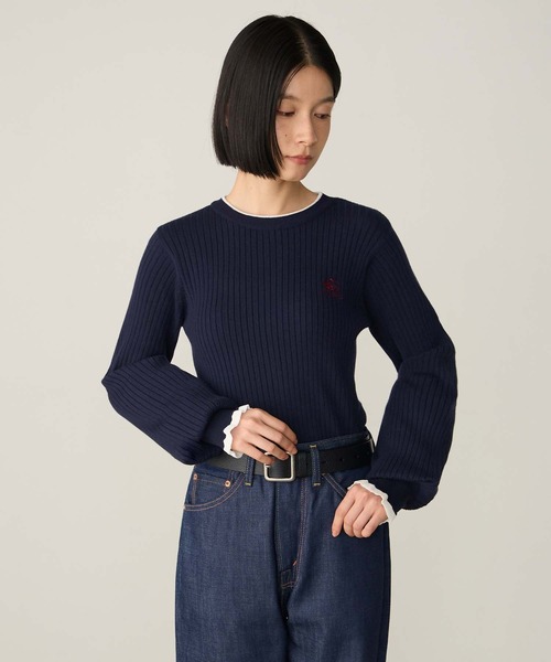 SAINT REPOS(サンルポ)の「【SAINT REPOS サンルポ別注】【至福のカヌレニット】ラメフリル配色リブボリュームスリーブプルオーバー(ニット/セーター・レディース・グレー/ホワイト×ブラック/ネイビー/ブラック/ワイン・FREE)」の5枚目の写真