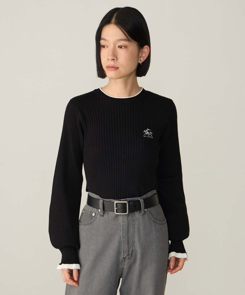 SAINT REPOS(サンルポ)の「【SAINT REPOS サンルポ別注】【至福のカヌレニット】ラメフリル配色リブボリュームスリーブプルオーバー(ニット/セーター・レディース・グレー/ホワイト×ブラック/ネイビー/ブラック/ワイン・FREE)」の3枚目の写真