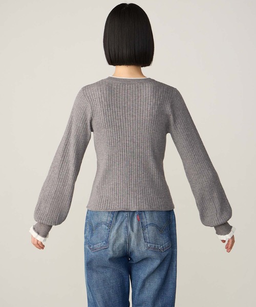 SAINT REPOS(サンルポ)の「【SAINT REPOS サンルポ別注】【至福のカヌレニット】ラメフリル配色リブボリュームスリーブプルオーバー(ニット/セーター・レディース・グレー/ホワイト×ブラック/ネイビー/ブラック/ワイン・FREE)」の10枚目の写真