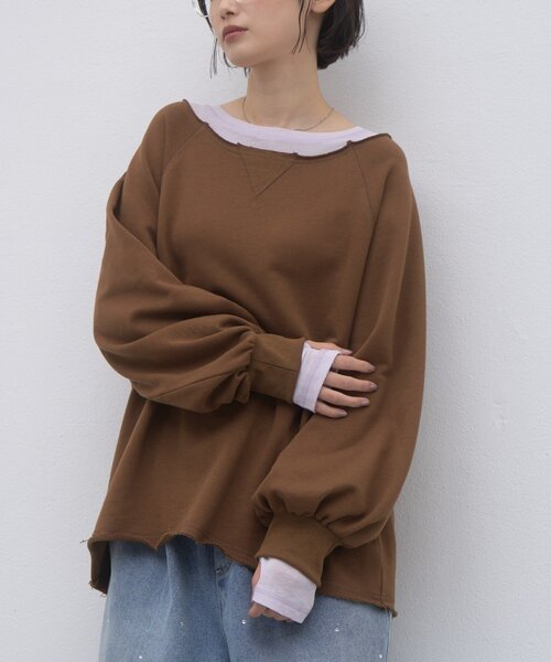 Y2K 新品RUEHL No.925 長袖 カットソー 茶 XS ZOZO限定シアーレイヤードライクロングスウェット（Tシャツ/カットソー