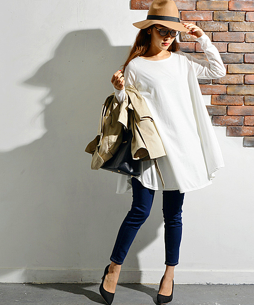 coca（coca）（コカ）の「ゆったりサーキュラーカットソーワンピース（チュニック・レディース・ブラック/オフホワイト/グレー・ONE SIZE）」の9枚目の写真