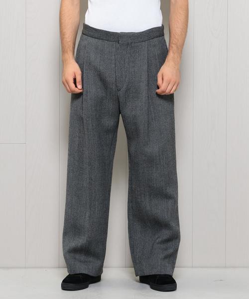 パンツ H BEAUTY & YOUTH HERRINGBONE BAKER PANTS H.UNIT】Herringbone switching baker easy pants Khaki