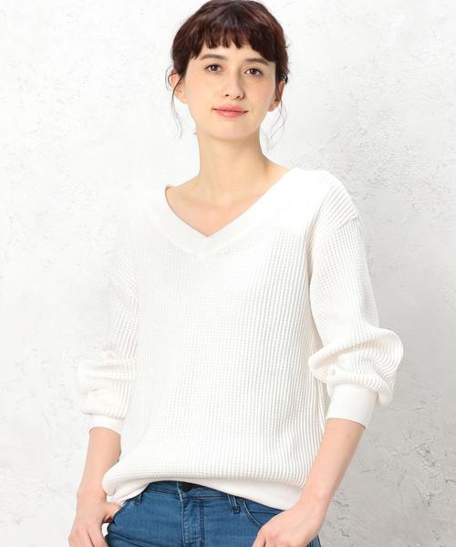 green label relaxing（グリーンレーベルリラクシング）の「CF BIGワッフル 2WAY PO カットソー ◆（Tシャツ/カットソー・レディース・オフホワイト/ブラック/グレー/レッド・FREE）」の2枚目の写真