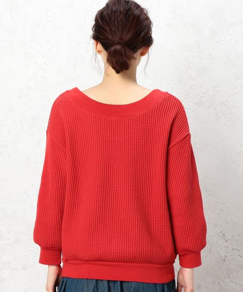 green label relaxing（グリーンレーベルリラクシング）の「CF BIGワッフル 2WAY PO カットソー ◆（Tシャツ/カットソー・レディース・オフホワイト/ブラック/グレー/レッド・FREE）」の5枚目の写真