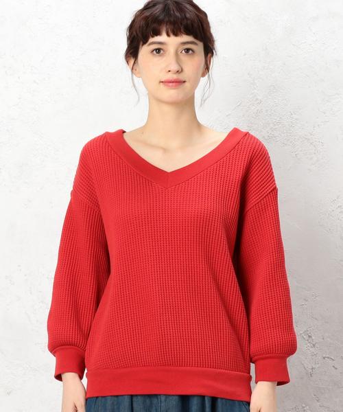 green label relaxing（グリーンレーベルリラクシング）の「CF BIGワッフル 2WAY PO カットソー ◆（Tシャツ/カットソー・レディース・オフホワイト/ブラック/グレー/レッド・FREE）」の6枚目の写真