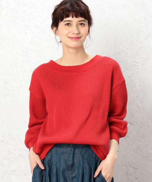 green label relaxing（グリーンレーベルリラクシング）の「CF BIGワッフル 2WAY PO カットソー ◆（Tシャツ/カットソー・レディース・オフホワイト/ブラック/グレー/レッド・FREE）」の18枚目の写真