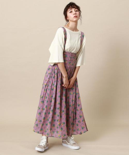 Another Edition（アナザーエディション）の「ガーゼフラワーサスペンダースカート（スカート・レディース・オフホワイト/パープル・FREE）」の5枚目の写真