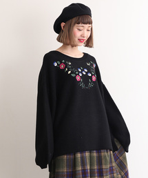 MERLOT | 花刺繍ニットプルオーバー1001(ニット/セーター)