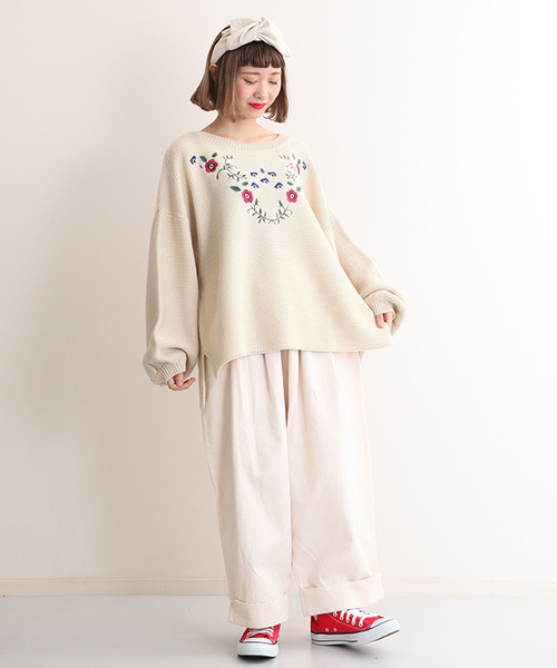 MERLOT（メルロー）の「花刺繍ニットプルオーバー1001（ニット/セーター・レディース・ブラック/アイボリー/チェリーピンク・FREE）」の12枚目の写真