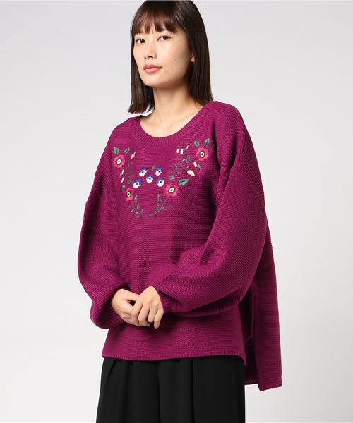 MERLOT（メルロー）の「花刺繍ニットプルオーバー1001（ニット/セーター・レディース・ブラック/アイボリー/チェリーピンク・FREE）」の7枚目の写真