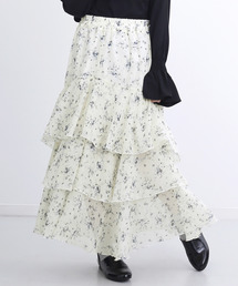 MERLOT | ティアードフリルフラワー柄スカート1385(スカート)