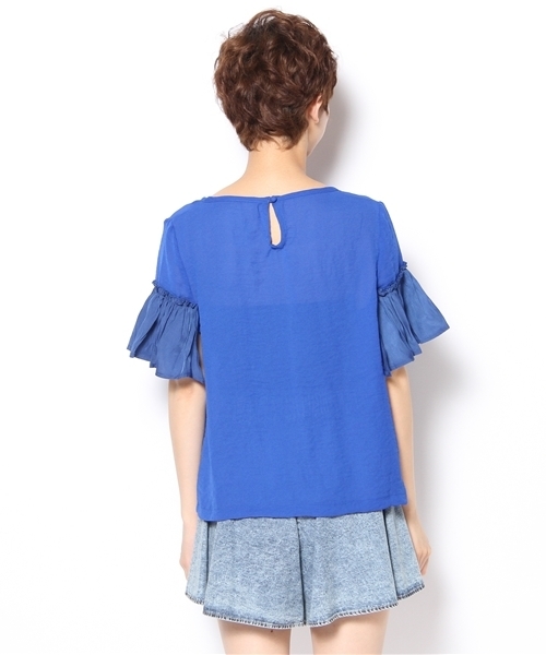 mystic（ミスティック）の「【web限定価格】半袖ギャザーフリルP/O（シャツ/ブラウス・レディース・ブラック/オフホワイト/ベージュ/ブルー/ピンク・ﾌﾘ-）」の15枚目の写真