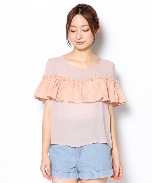 mystic（ミスティック）の「【web限定価格】半袖ギャザーフリルP/O（シャツ/ブラウス・レディース・ブラック/オフホワイト/ベージュ/ブルー/ピンク・ﾌﾘ-）」の6枚目の写真