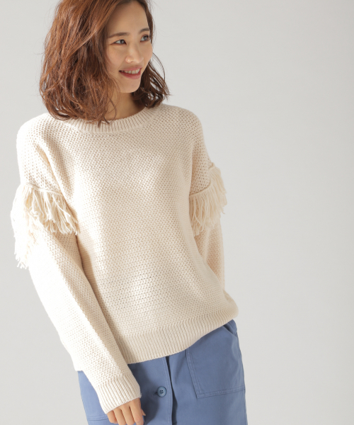 BAYFLOW（ベイフロー）の「フリンジツキニットプルオーバー（ニット/セーター・レディース・オフホワイト/グリーン/ラベンダー・SMALL/MEDIUM）」の2枚目の写真