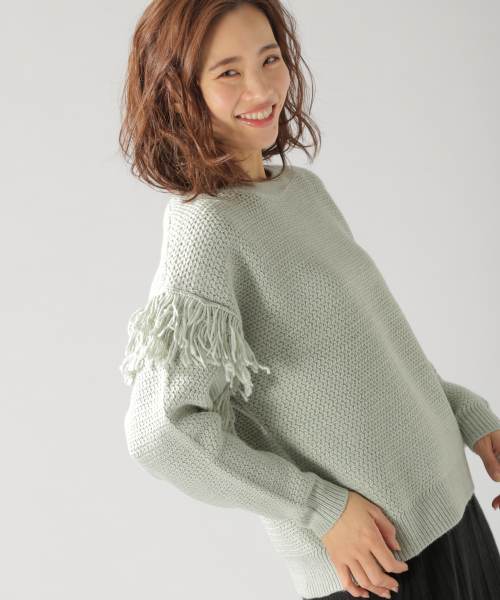 BAYFLOW（ベイフロー）の「フリンジツキニットプルオーバー（ニット/セーター・レディース・オフホワイト/グリーン/ラベンダー・SMALL/MEDIUM）」の3枚目の写真
