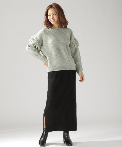 BAYFLOW（ベイフロー）の「フリンジツキニットプルオーバー（ニット/セーター・レディース・オフホワイト/グリーン/ラベンダー・SMALL/MEDIUM）」の5枚目の写真