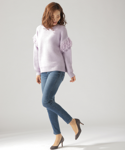 BAYFLOW（ベイフロー）の「フリンジツキニットプルオーバー（ニット/セーター・レディース・オフホワイト/グリーン/ラベンダー・SMALL/MEDIUM）」の6枚目の写真