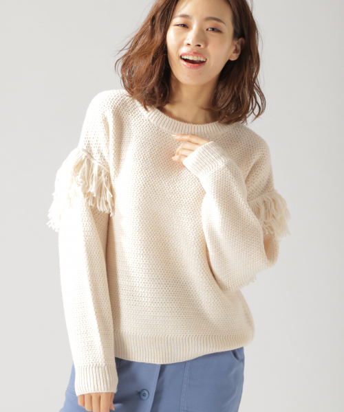 BAYFLOW（ベイフロー）の「フリンジツキニットプルオーバー（ニット/セーター・レディース・オフホワイト/グリーン/ラベンダー・SMALL/MEDIUM）」の7枚目の写真