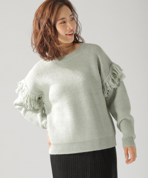 BAYFLOW（ベイフロー）の「フリンジツキニットプルオーバー（ニット/セーター・レディース・オフホワイト/グリーン/ラベンダー・SMALL/MEDIUM）」の8枚目の写真