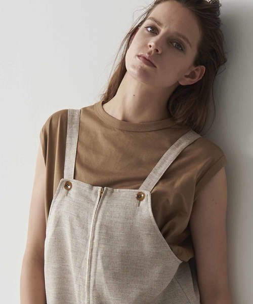 kha:ki（カーキ）の「「KHA:KI / カーキ」LINEN LIKE OVERALLS（サロペット/オーバーオール・レディース・ネイビー/ライトベージュ・1/2）」の9枚目の写真