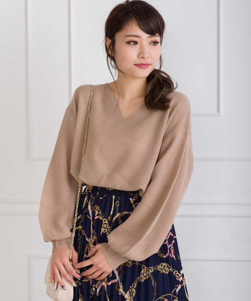 SpRay(スプレイ)の「【WEB限定】キーネックプルオーバー(ニット/セーター・レディース・ブラック/ベージュ/オフホワイト/カーキ/マスタード・FREE)」の4枚目の写真