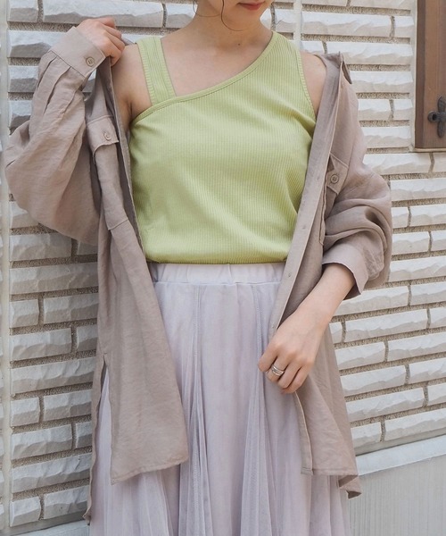 tiptop（ティップトップ）の「アシメリブタンクトップ（タンクトップ・レディース・ブラック/オフホワイト/ベージュ/グリーン/アイボリー・FREE）」の5枚目の写真