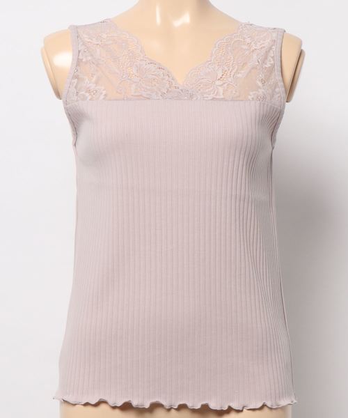 natural couture（ナチュラルクチュール）の「前後２ＷＡＹテレコレースランニング（キャミソール・レディース・ミント/アイボリー/ピンクベージュ/ライトベージュ/ブラック・FREE）」の5枚目の写真