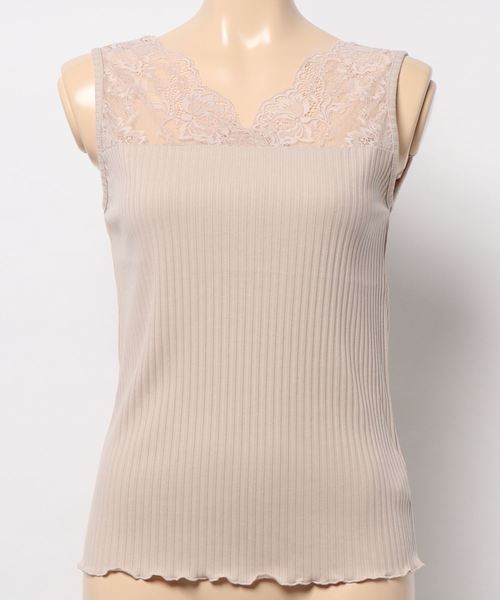 natural couture（ナチュラルクチュール）の「前後２ＷＡＹテレコレースランニング（キャミソール・レディース・ミント/アイボリー/ピンクベージュ/ライトベージュ/ブラック・FREE）」の3枚目の写真