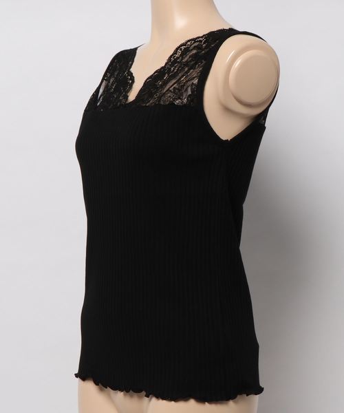 natural couture（ナチュラルクチュール）の「前後２ＷＡＹテレコレースランニング（キャミソール・レディース・ミント/アイボリー/ピンクベージュ/ライトベージュ/ブラック・FREE）」の6枚目の写真