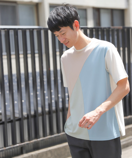 LAKOLE(ラコレ)の「ポンチ切替Tシャツ / LAKOLE(Tシャツ/カットソー・メンズ・ホワイト/ブラック/ネイビー/ベージュ・MEDIUM/LARGE)」の2枚目の写真