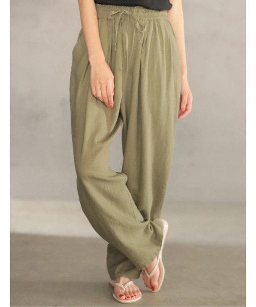 CRAFT STANDARD BOUTIQUE(クラフトスタンダードブティック)の「麻混 イージーワイドパンツ●☆(その他パンツ・レディース・ベージュ/ネイビー/カーキ・M/L)」の3枚目の写真