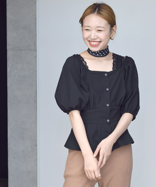 w closet（ダブルクローゼット）の「スカーフ付きスクエアネック前ボタン開きブラウス（シャツ/ブラウス・レディース・オフホワイト/ブラウン/ブラウン系その他/ブラック・FREE）」の14枚目の写真