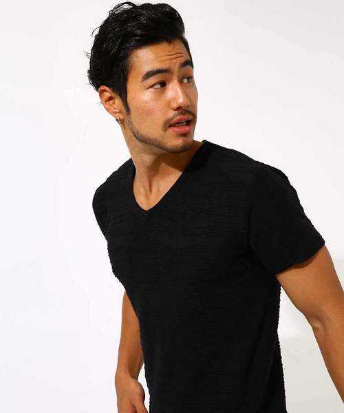 AZUL by moussy（アズールバイマウジー）の「ボーダータックVネックTシャツ BORDER TACK V/N T-SHIRT（Tシャツ/カットソー・メンズ・ホワイト/ブラック/ホワイト系その他・SMALL/X-LARGE/MEDIUM/LARGE/X-SMALL）」の3枚目の写真