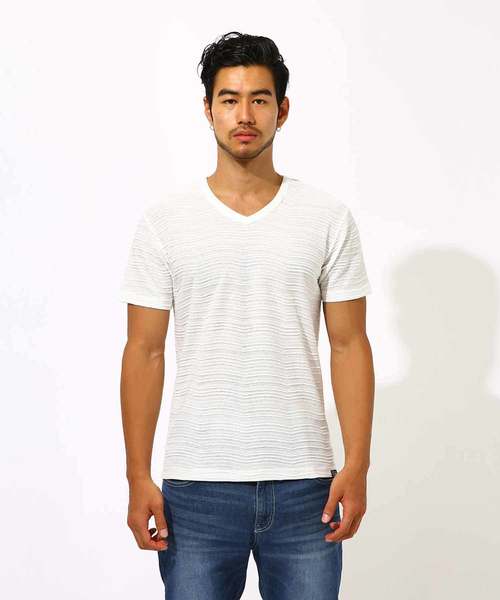 AZUL by moussy（アズールバイマウジー）の「ボーダータックVネックTシャツ BORDER TACK V/N T-SHIRT（Tシャツ/カットソー・メンズ・ホワイト/ブラック/ホワイト系その他・SMALL/X-LARGE/MEDIUM/LARGE/X-SMALL）」の21枚目の写真