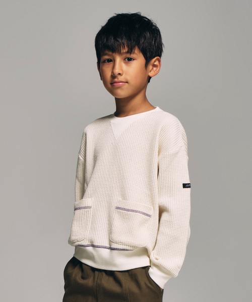 JAM & LINK(ジャムアンドリンク)の「オニワッフルトレーナー(スウェット・キッズ・ネイビー/ブラウン/キナリ・90cm/110cm/100cm/120cm/130cm/140cm/150cm)」の4枚目の写真