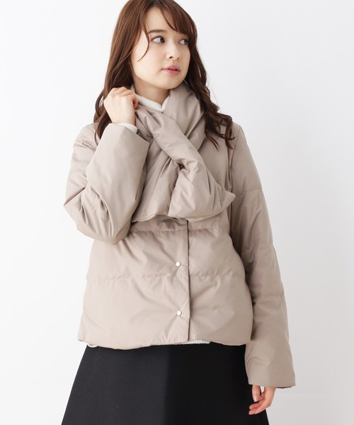 ストール付きノーカラーダウンジャケット ダウンジャケット コート Opaque Clip オペークドットクリップ のファッション ダウンジャケット コート 42 Ll Web限定サイズ ジャケット アウター セール