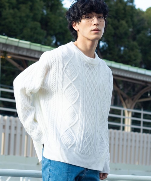 WEGO(ウィゴー)の「WEGO/サイドスリットアランビッグシルエットセーター(ニット/セーター)」|ホワイト
