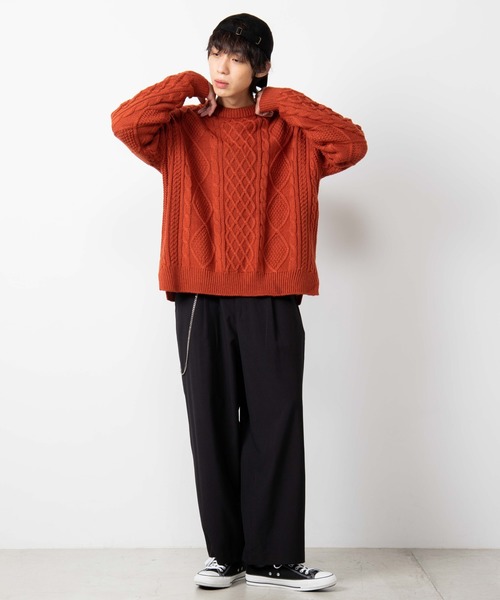 WEGO(ウィゴー)の「WEGO/サイドスリットアランビッグシルエットセーター(ニット/セーター・メンズ・ダークオレンジ/ホワイト/ブラック/ベージュ・MEDIUM/LARGE)」の21枚目の写真