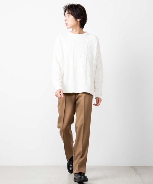 WEGO(ウィゴー)の「WEGO/サイドスリットアランビッグシルエットセーター(ニット/セーター・メンズ・ダークオレンジ/ホワイト/ブラック/ベージュ・MEDIUM/LARGE)」の22枚目の写真