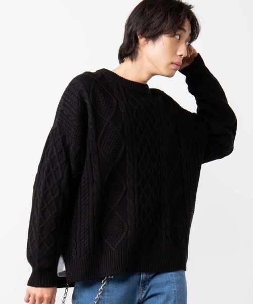 WEGO(ウィゴー)の「WEGO/サイドスリットアランビッグシルエットセーター(ニット/セーター・メンズ・ダークオレンジ/ホワイト/ブラック/ベージュ・MEDIUM/LARGE)」の6枚目の写真