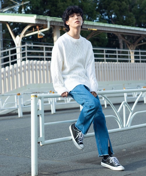 WEGO(ウィゴー)の「WEGO/サイドスリットアランビッグシルエットセーター(ニット/セーター・メンズ・ダークオレンジ/ホワイト/ブラック/ベージュ・MEDIUM/LARGE)」の9枚目の写真