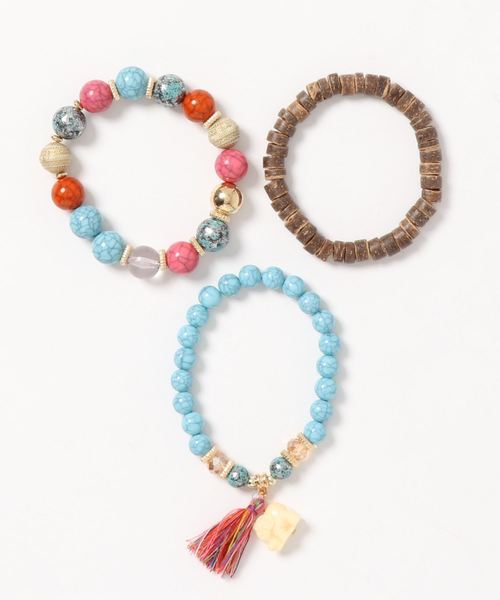 チャイハネ(チャイハネ)の「【チャイハネ】エレファントチャームビーズブレスレット 3本セット(ブレスレット・レディース・ターコイズブルー/ホワイト・FREE)」の3枚目の写真